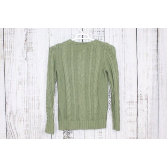 LL Bean Double L Cable Sweater Crewneck Bay Leaf Size Small - Picture 2 of 10